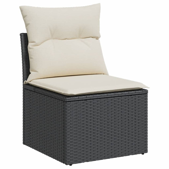 Sillón de jardín sin reposabrazos con cojines Poly Rattan negro