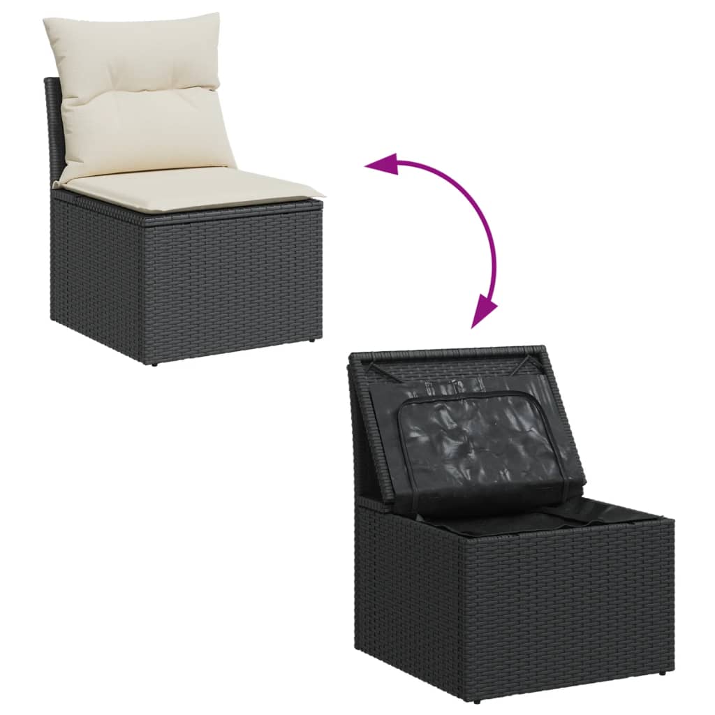 Sillón de jardín sin reposabrazos con cojines Poly Rattan negro