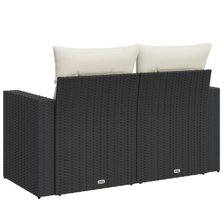 Gartensofa mit Kissen 2-Sitzer Schwarz Poly Rattan