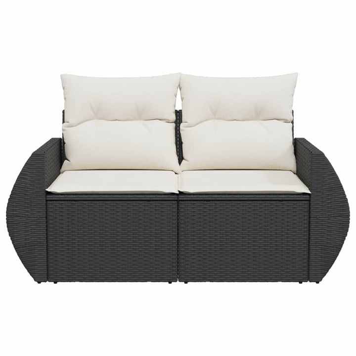 Gartensofa mit Kissen 2-Sitzer Schwarz Poly Rattan