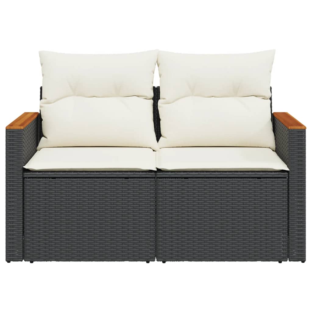 Gartensofa mit Kissen 2-Sitzer Schwarz Poly Rattan