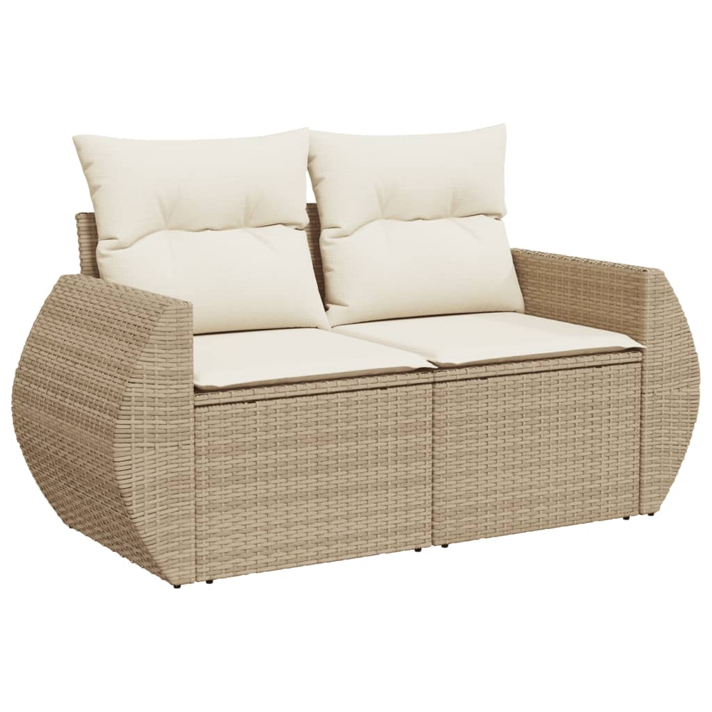 Gartensofa mit Kissen 2-Sitzer Beige Poly Rattan