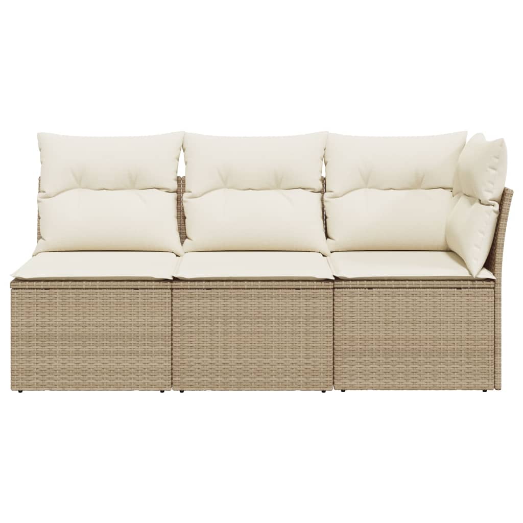 Gartensofa mit Kissen 3-Sitzer Beige Poly Rattan