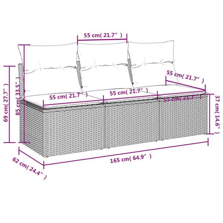 Gartensofa mit Kissen 3-Sitzer Beige Poly Rattan