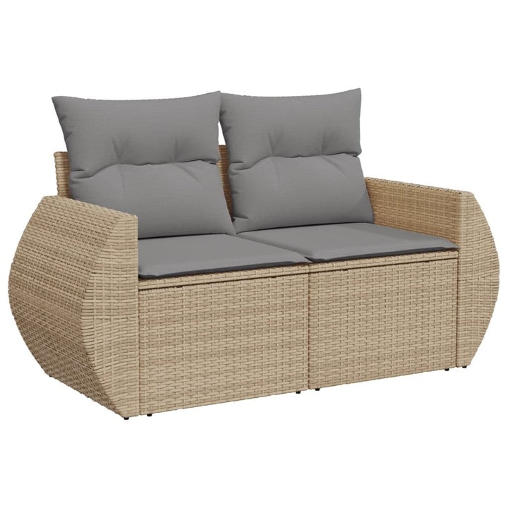 Gartensofa mit Kissen 2-Sitzer Beige Poly Rattan