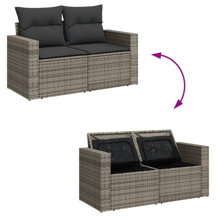 Gartensofa 2-Sitzer mit Kissen Grau Poly Rattan