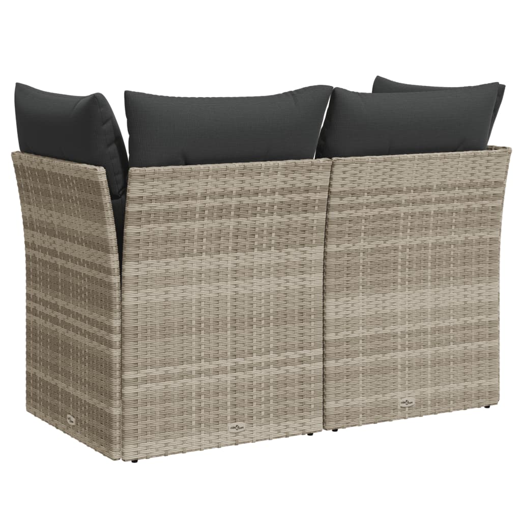 Gartensofa mit Kissen 2-Sitzer Hellgrau Poly Rattan