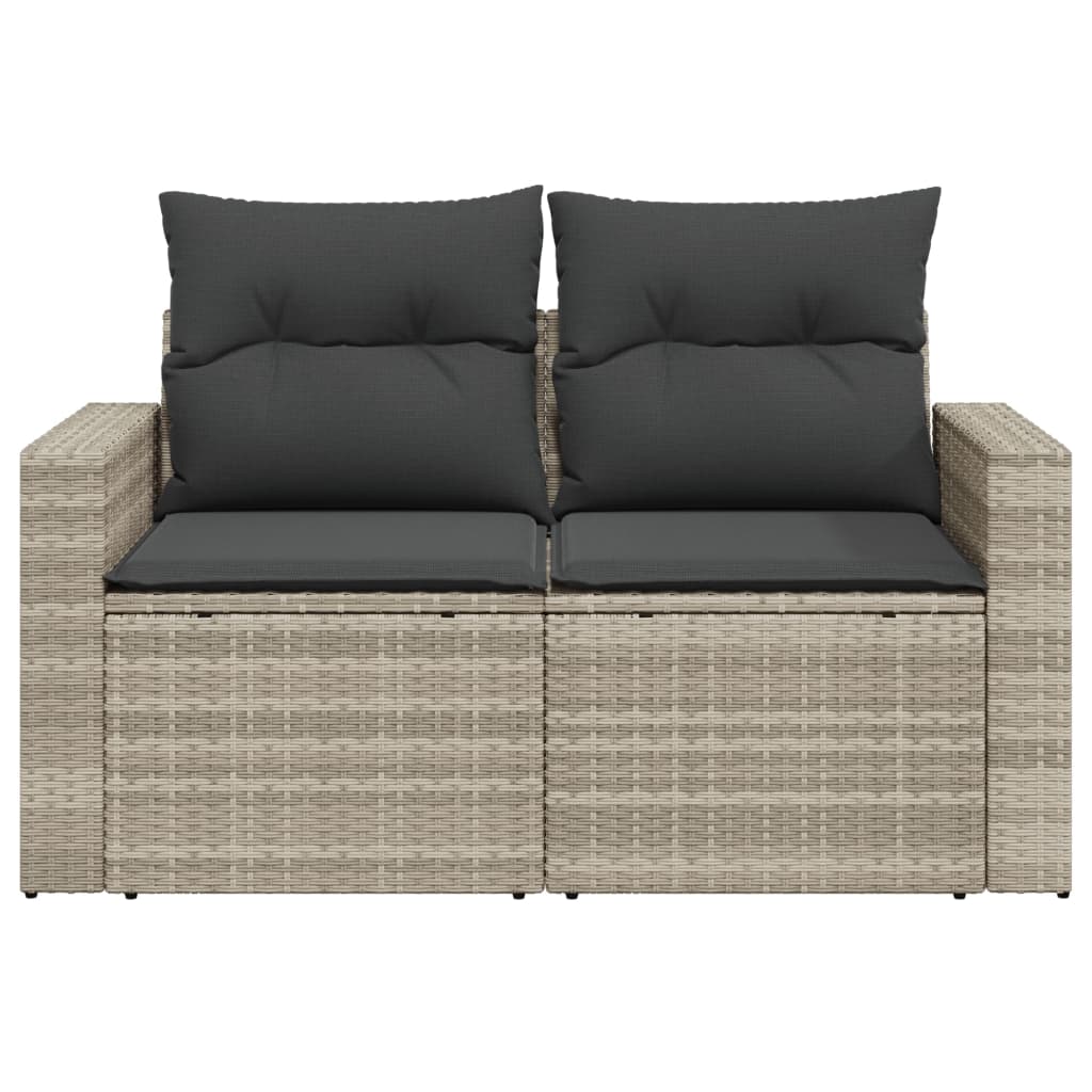 Gartensofa mit Kissen 2-Sitzer Hellgrau Poly Rattan