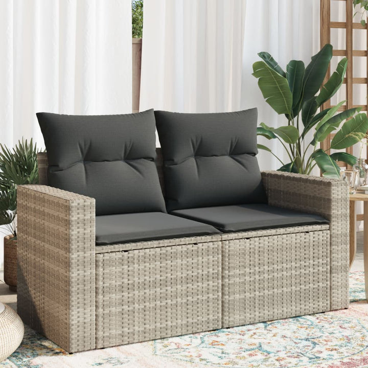 Gartensofa mit Kissen 2-Sitzer Hellgrau Poly Rattan