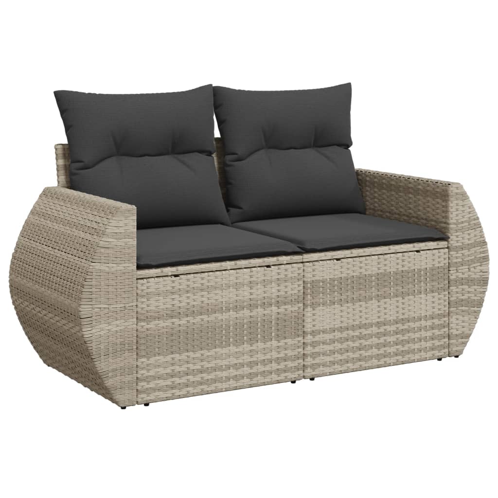 Gartensofa mit Kissen 2-Sitzer Hellgrau Poly Rattan