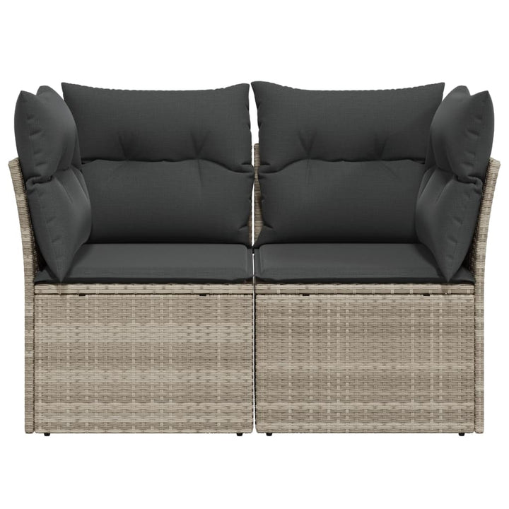 Gartensofa mit Kissen 2-Sitzer Hellgrau Poly Rattan