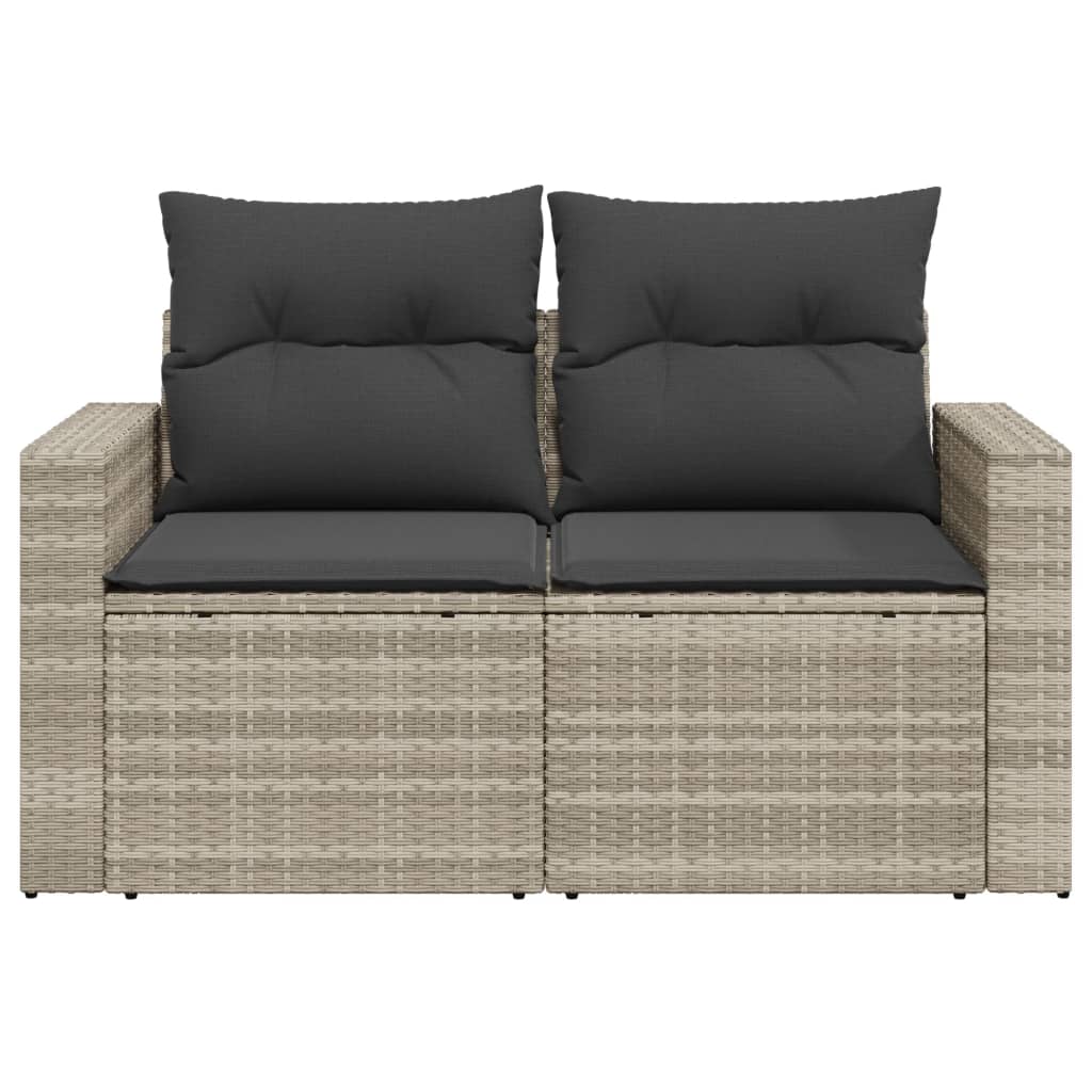 Gartensofa mit Kissen 2-Sitzer Hellgrau Poly Rattan