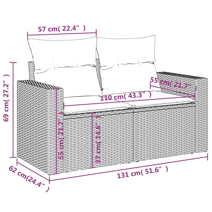 Gartensofa mit Kissen 2-Sitzer Hellgrau Poly Rattan