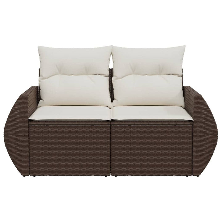 Gartensofa mit Kissen 2-Sitzer Braun Poly Rattan