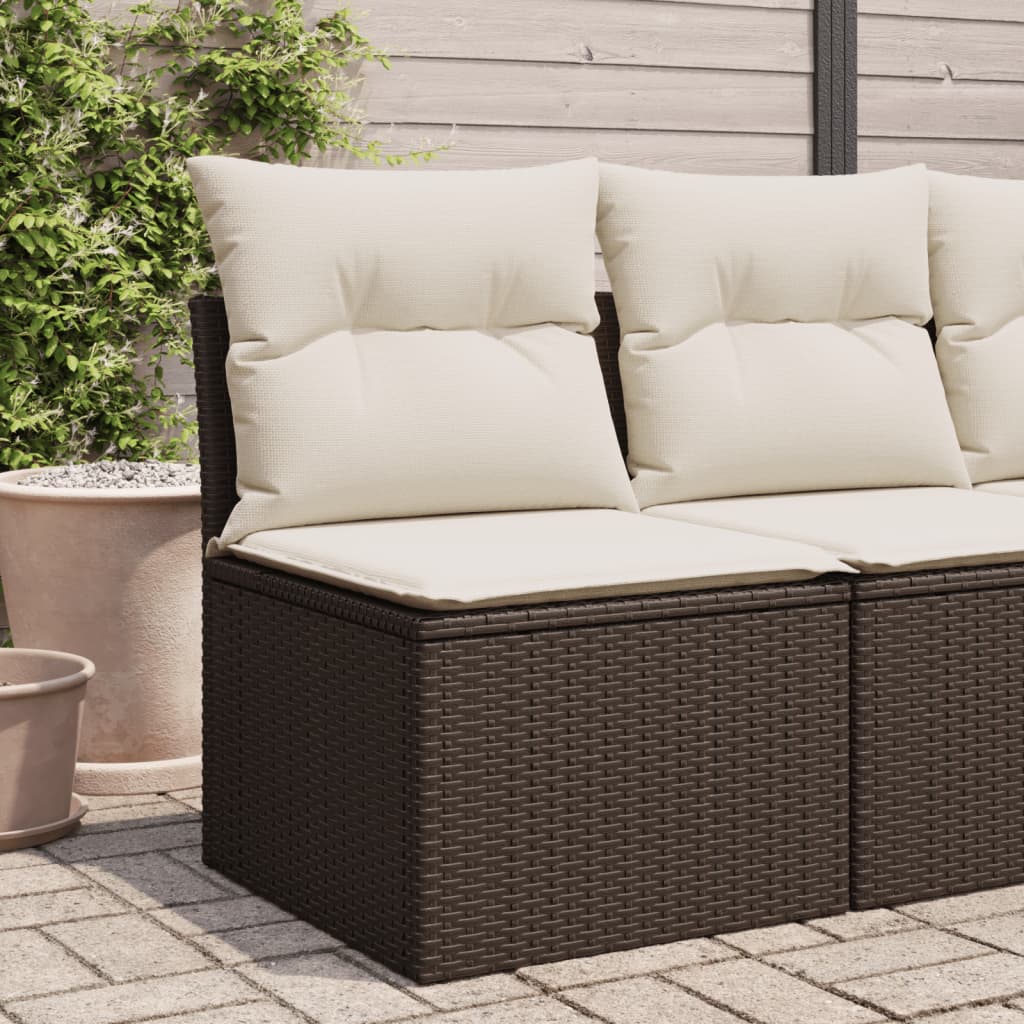 Gartensessel ohne Armlehnen mit Kissen Braun Poly Rattan