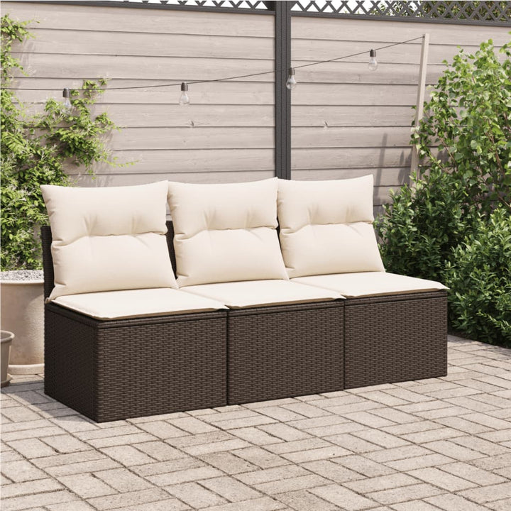 Gartensofa mit Kissen 3-Sitzer Braun Poly Rattan