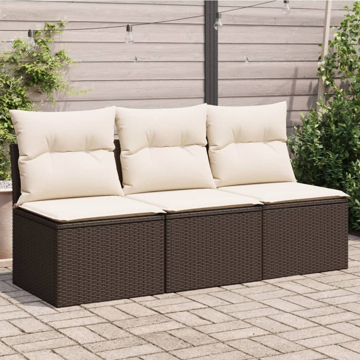 Gartensofa mit Kissen 3-Sitzer Braun Poly Rattan