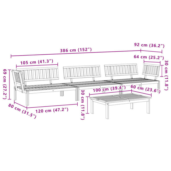 4-tlg. Garten-Sofagarnitur aus Paletten Massivholz Akazie