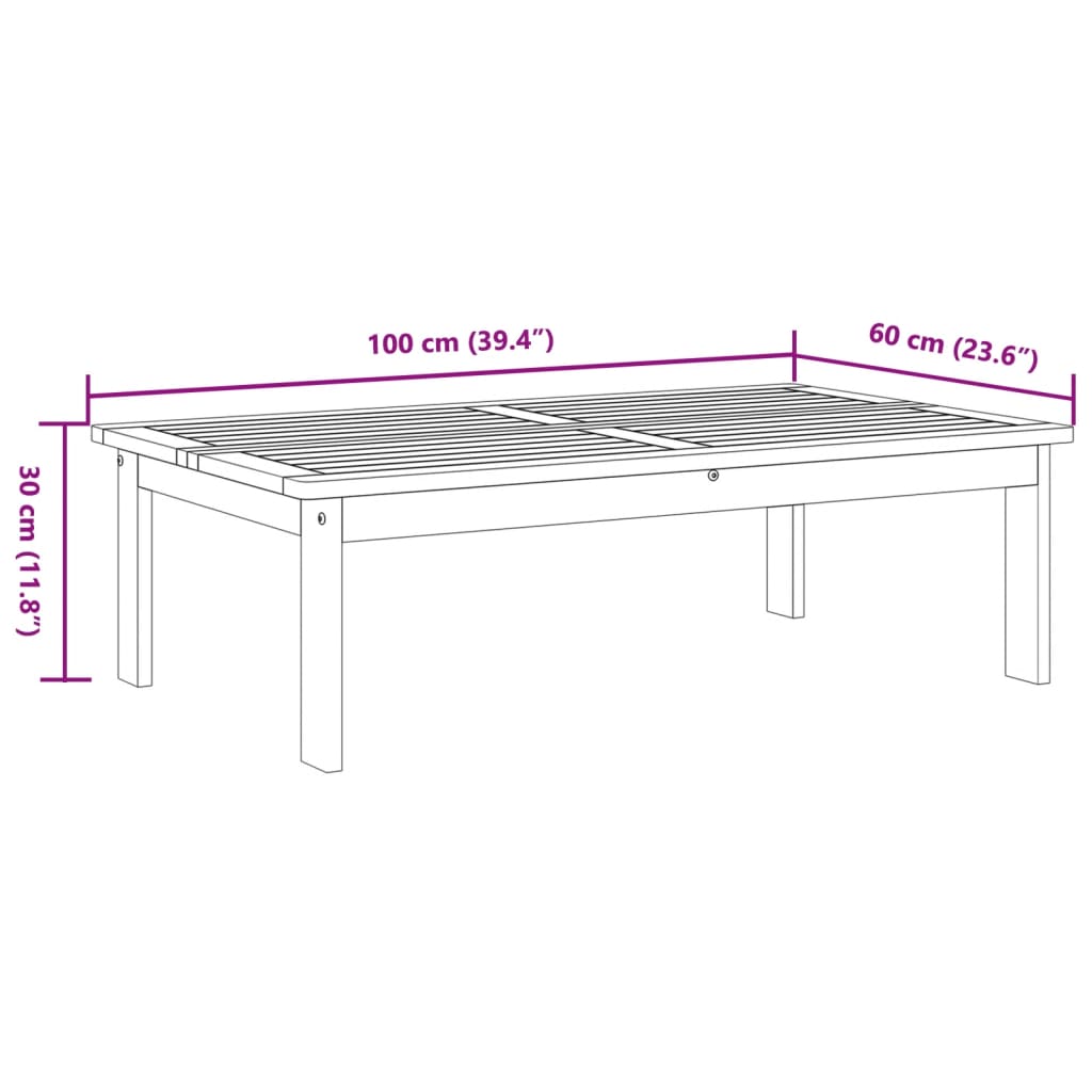 Mesa de jardín 100x60x30 cm madera maciza de acacia