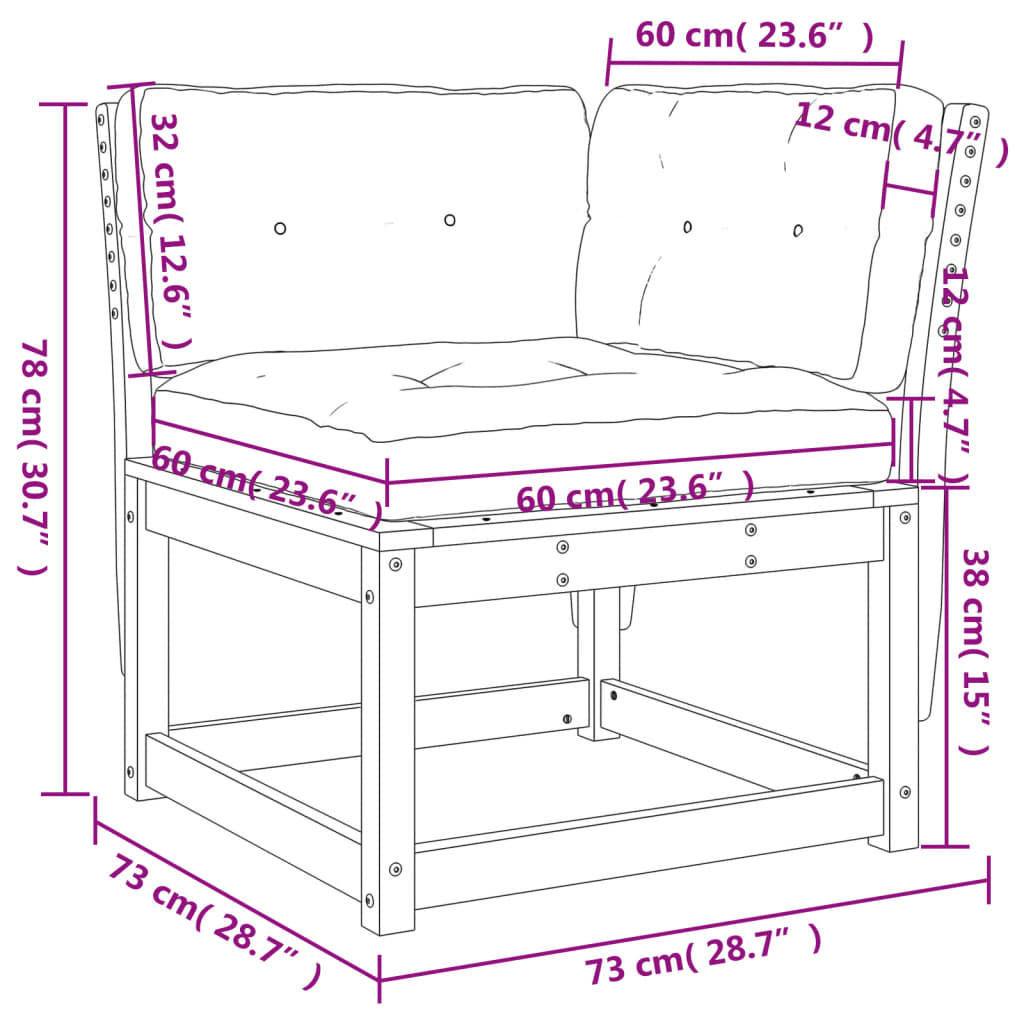 Garten-Ecksofa mit Kissen 73x73x78 cm Kiefernholz Imprägniert