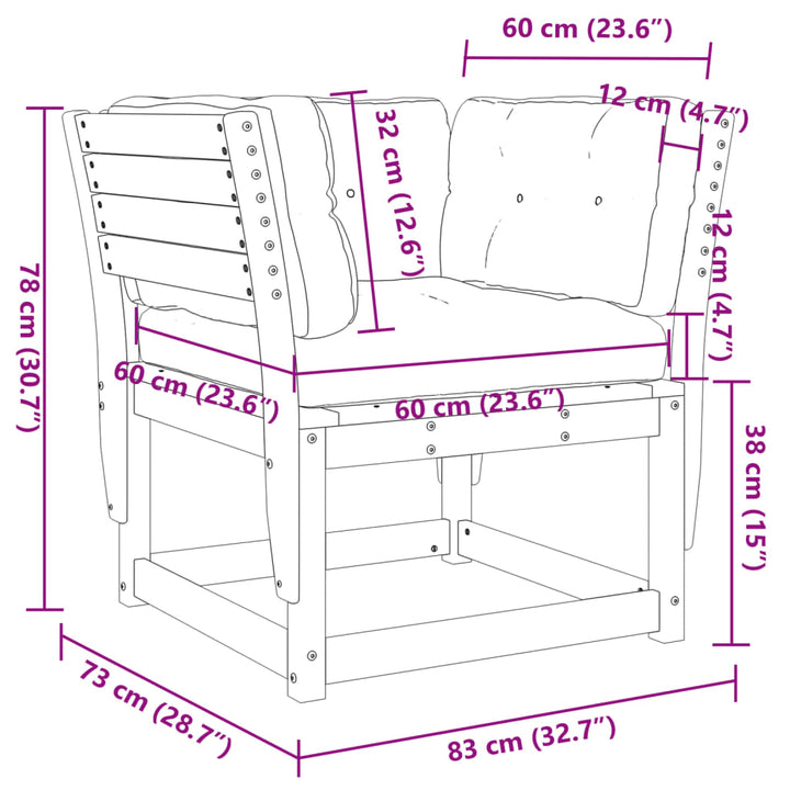 Gartensofa mit Armlehnen und Kissen Weiß Massivholz Kiefer