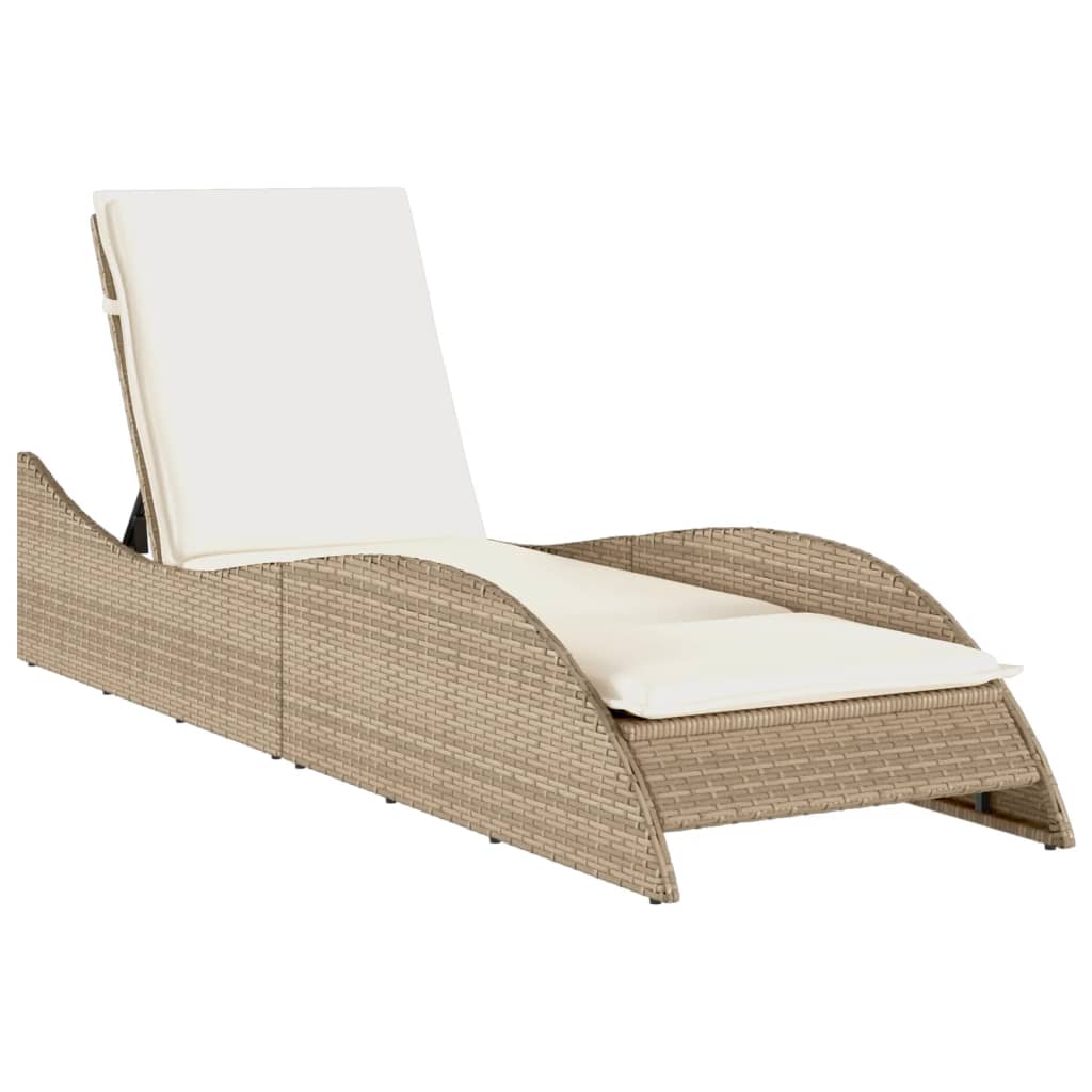 Sonnenliege mit Auflage Beige 60x205x73 cm Poly Rattan