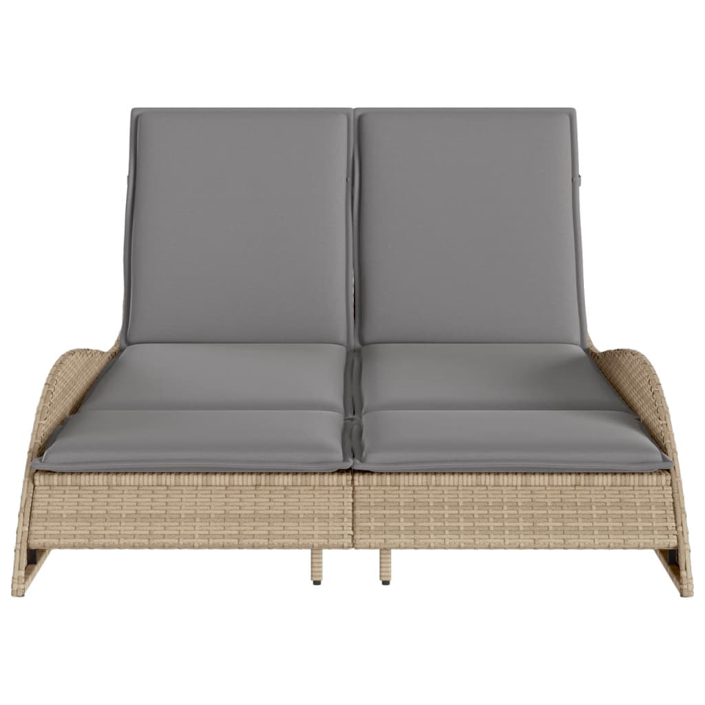 Sonnenliege mit Auflagen Beige 114x205x73 cm Poly Rattan