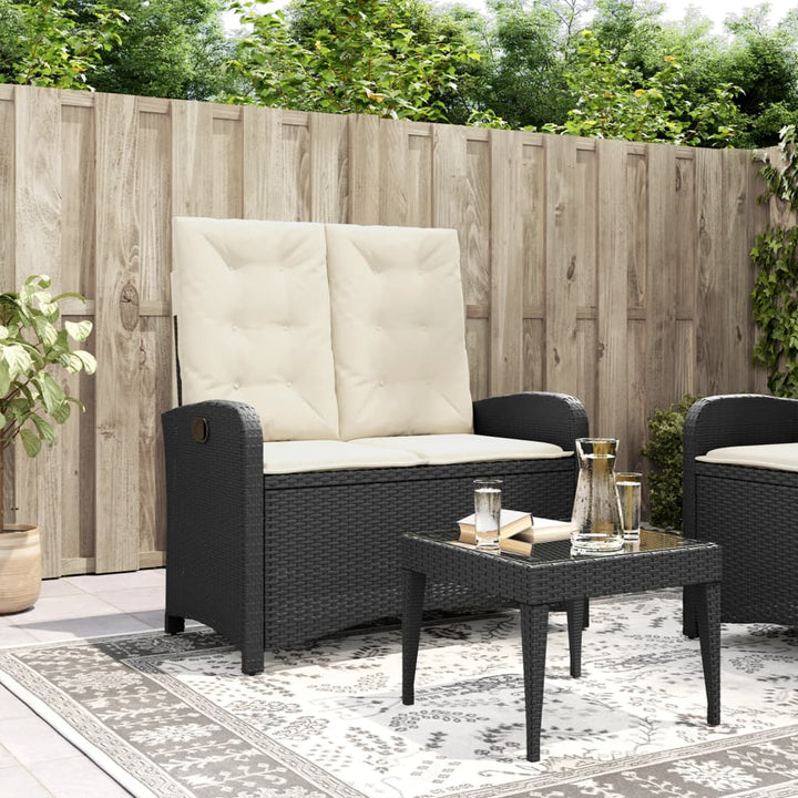 Gartenbank Verstellbar mit Kissen Schwarz Poly Rattan