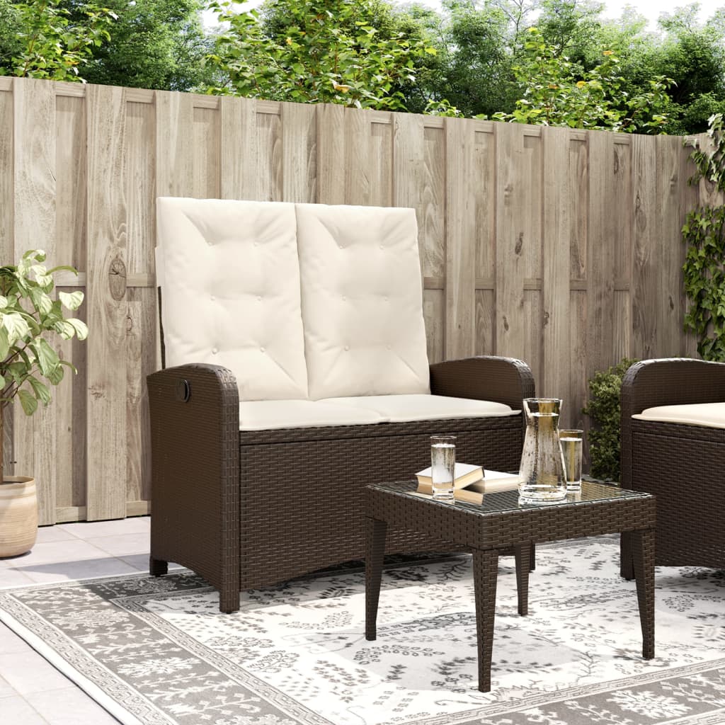 Gartenbank Verstellbar mit Kissen Braun Poly Rattan