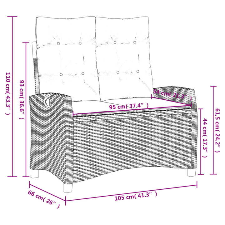 Gartenbank Verstellbar mit Kissen Beige Poly Rattan