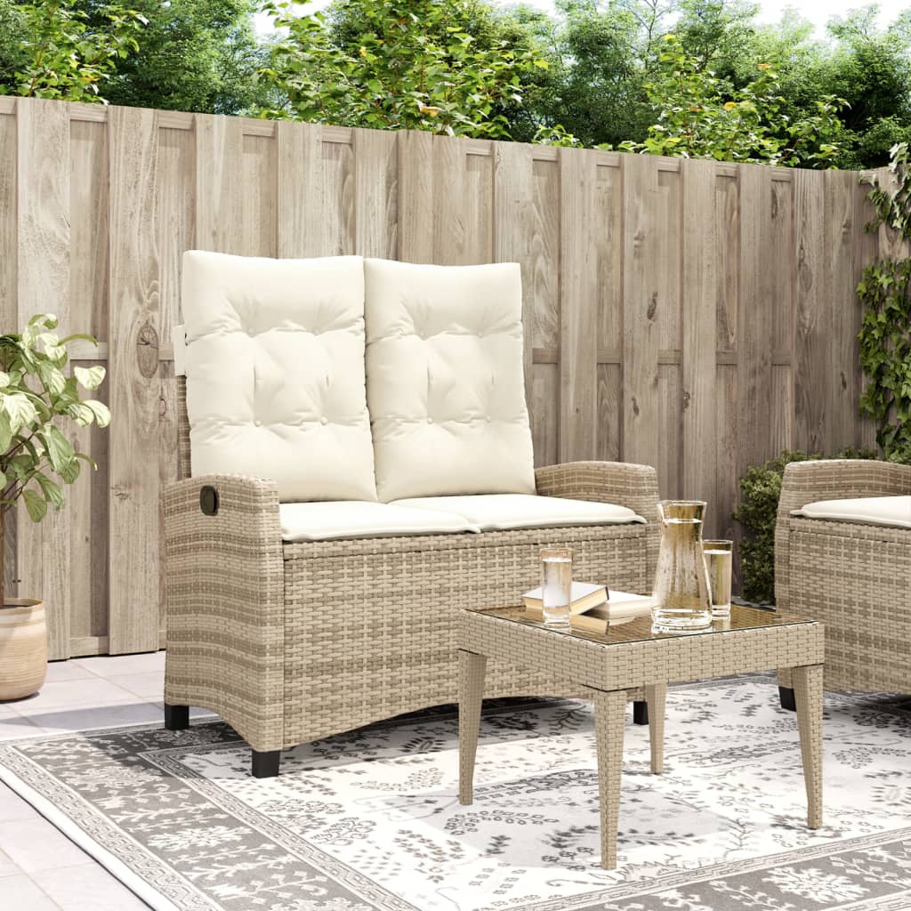 Gartenbank Verstellbar mit Kissen Beige Poly Rattan