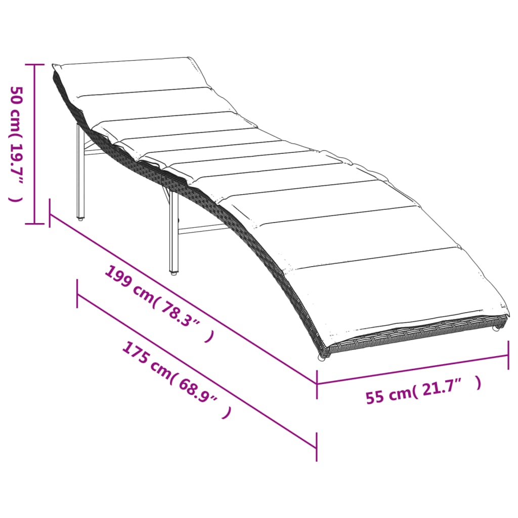 Sonnenliege mit Kissen Hellgrau 55x199x50 cm Poly Rattan