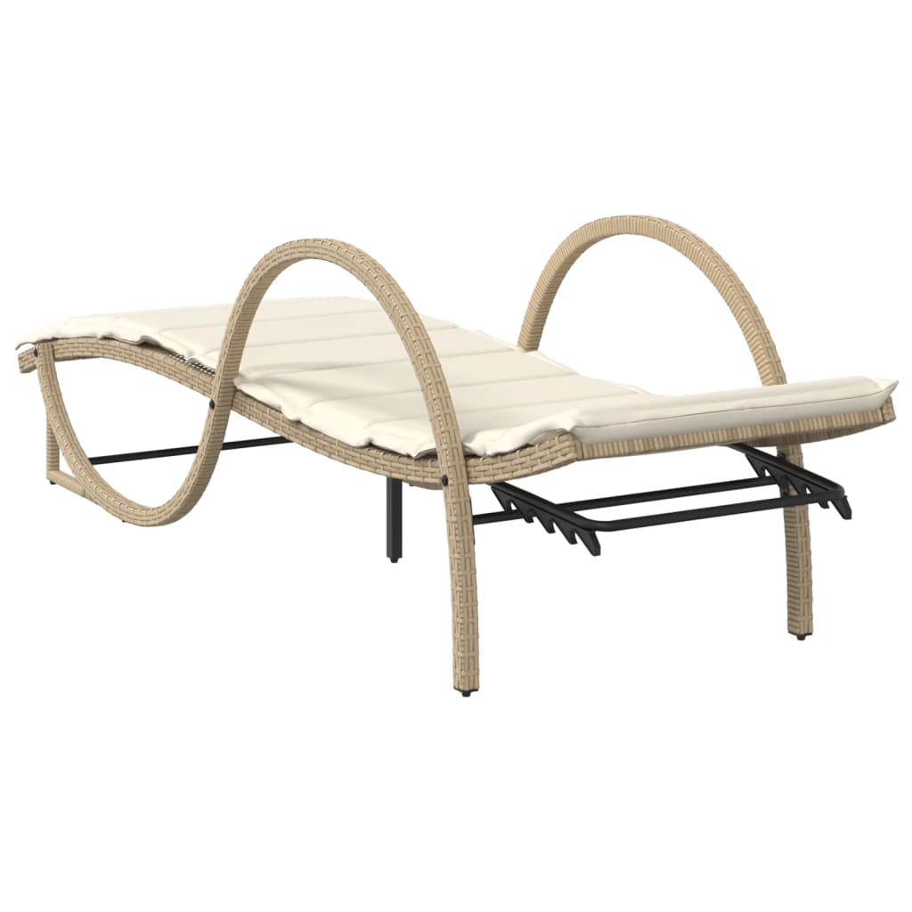 Sonnenliege mit Auflage Beige 60x199x42 cm Poly Rattan