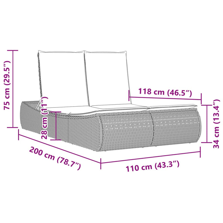 Doppel-Sonnenliege mit Auflagen Beige Poly Rattan