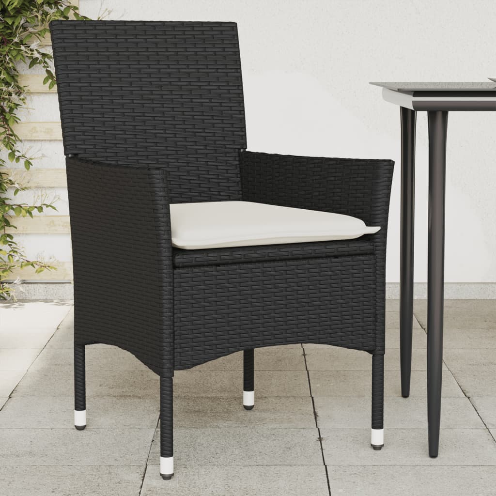 Gartenstühle mit Kissen 2 Stk. Schwarz Poly Rattan