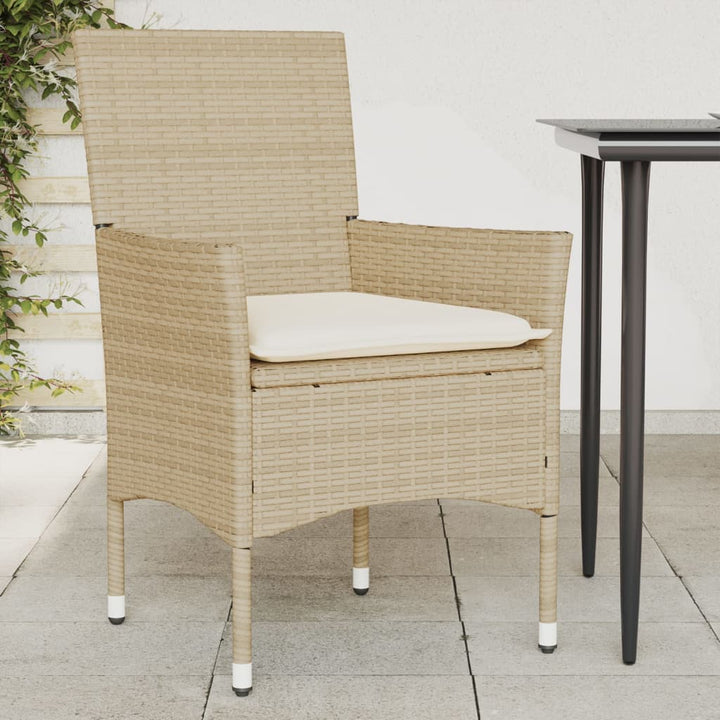 Gartenstühle mit Kissen 2 Stk. Beige Poly Rattan