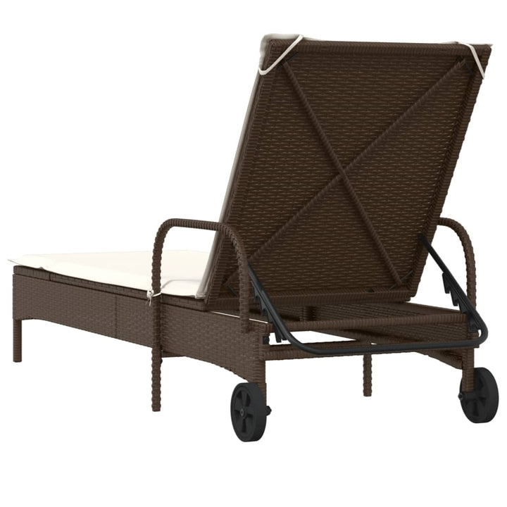 Sonnenliege mit Rollen und Auflage Braun Poly Rattan