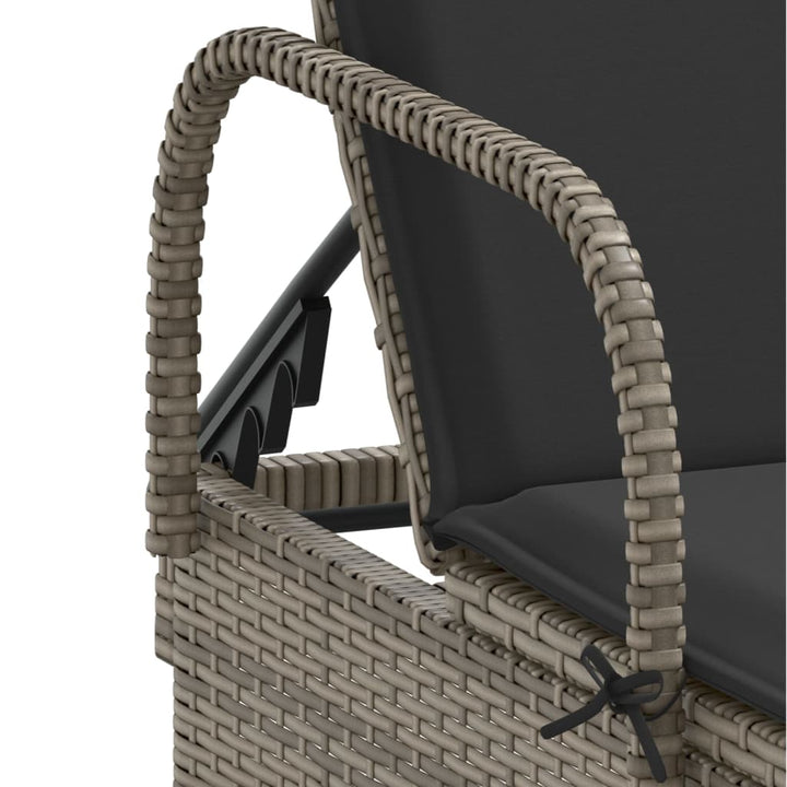 Sonnenliege mit Rollen und Auflage Grau Poly Rattan