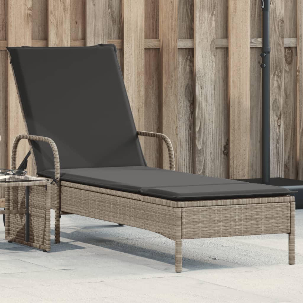 Sonnenliege mit Rollen und Auflage Hellgrau Poly Rattan