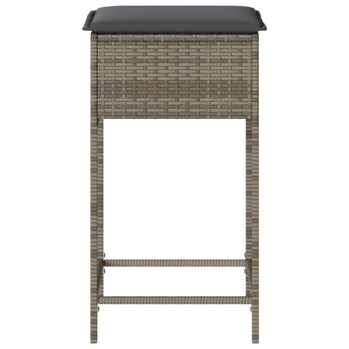 Garten-Barhocker mit Kissen 2 Stk. Grau Poly Rattan