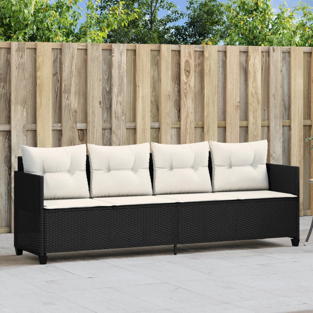 Sonnenliege mit Kissen Schwarz Poly Rattan