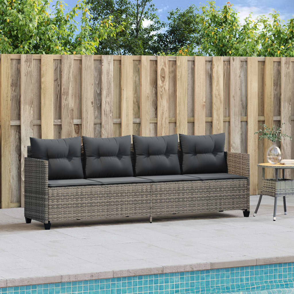 Sonnenliege mit Kissen Grau Poly Rattan