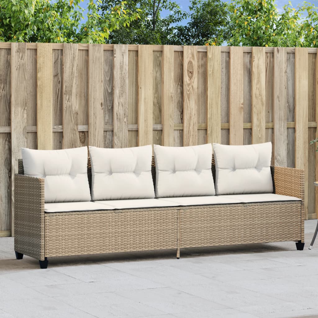 Sonnenliege mit Kissen Beige Poly Rattan