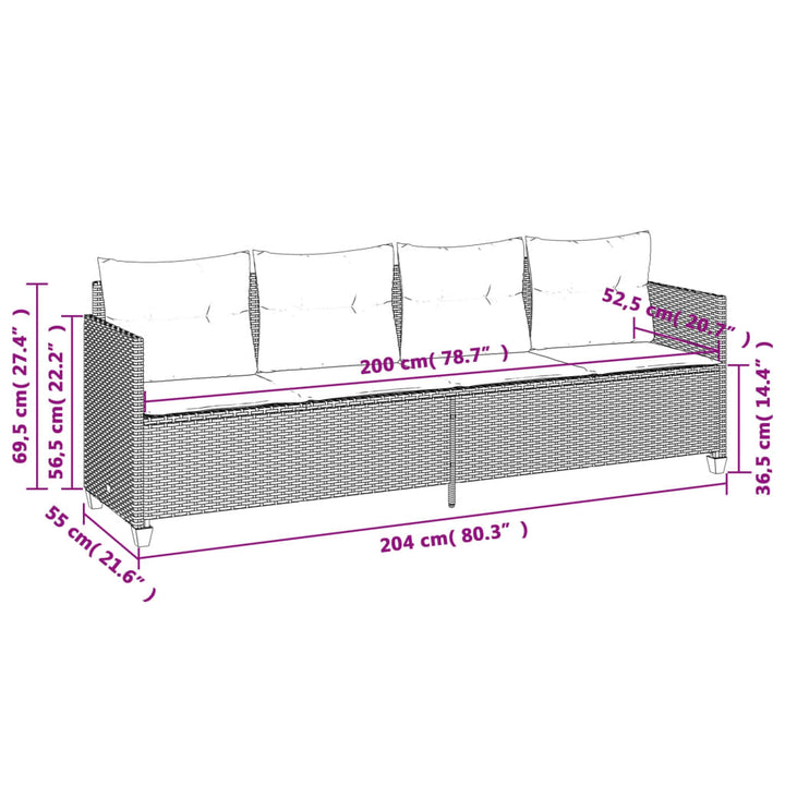 Sonnenliege mit Kissen Hellgrau Poly Rattan