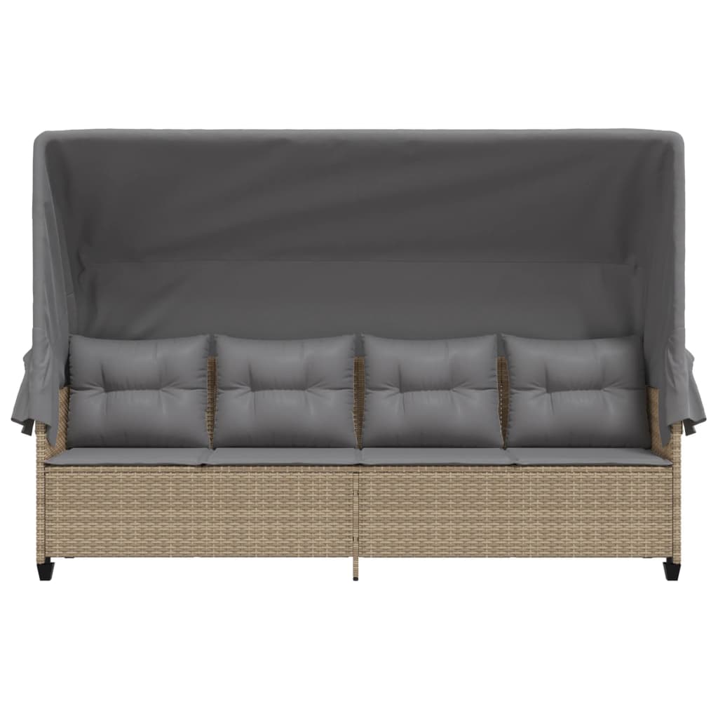 Sonnenliege mit Dach und Kissen Beige Poly Rattan