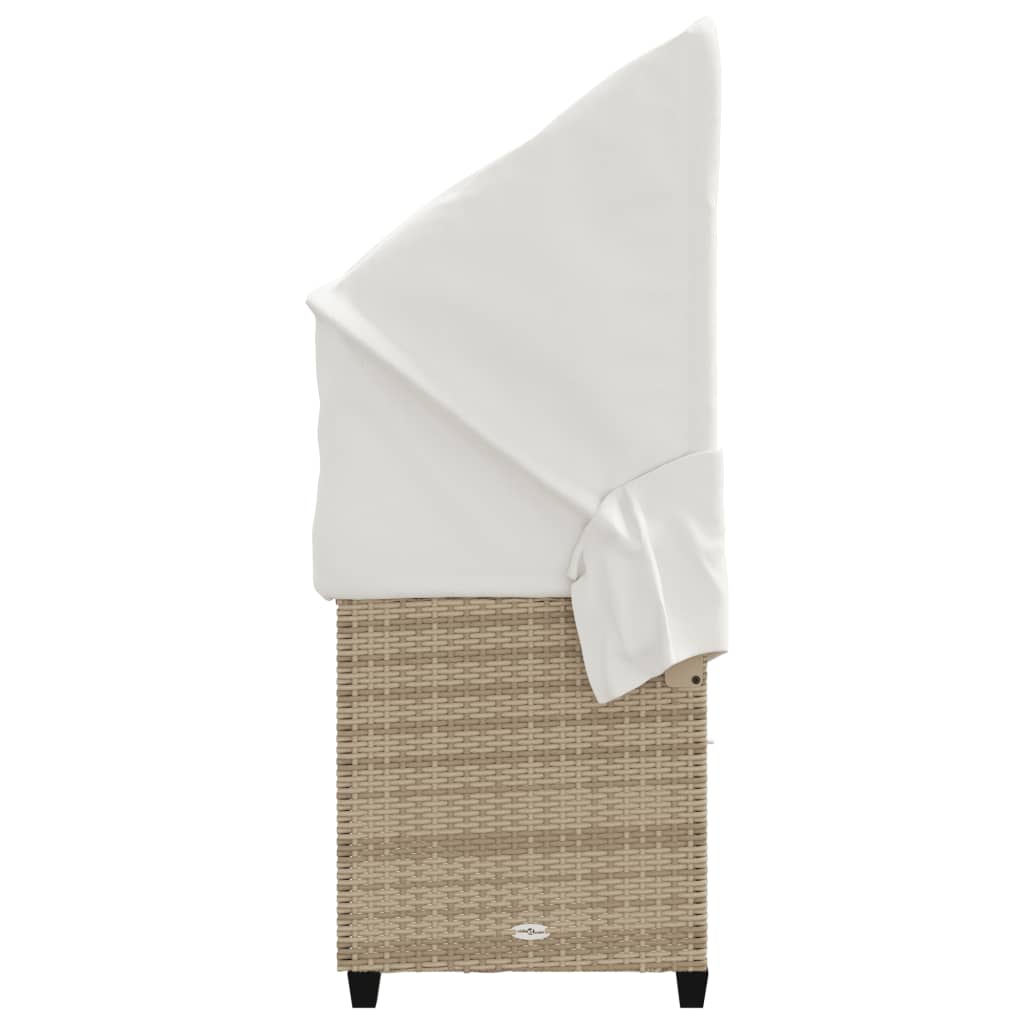 Sonnenliege mit Dach und Kissen Beige Poly Rattan