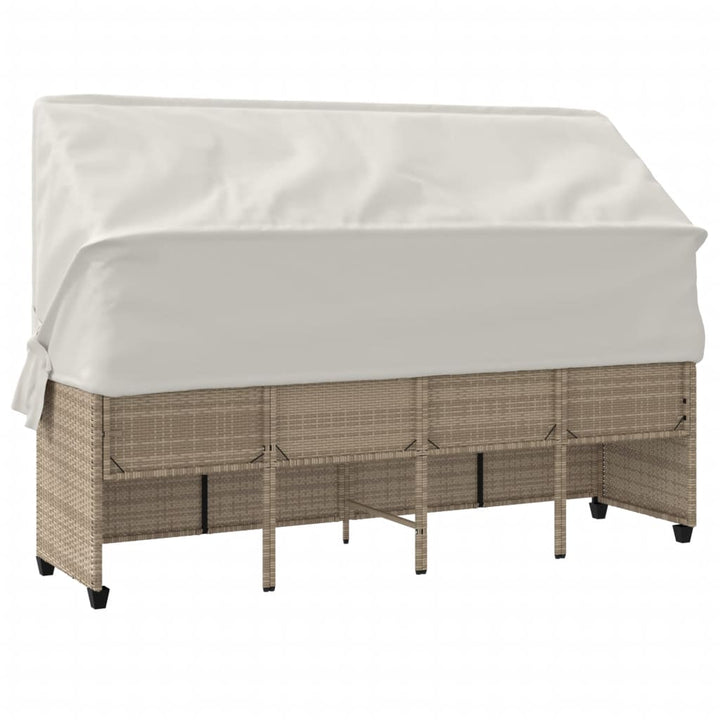 Sonnenliege mit Dach und Kissen Beige Poly Rattan