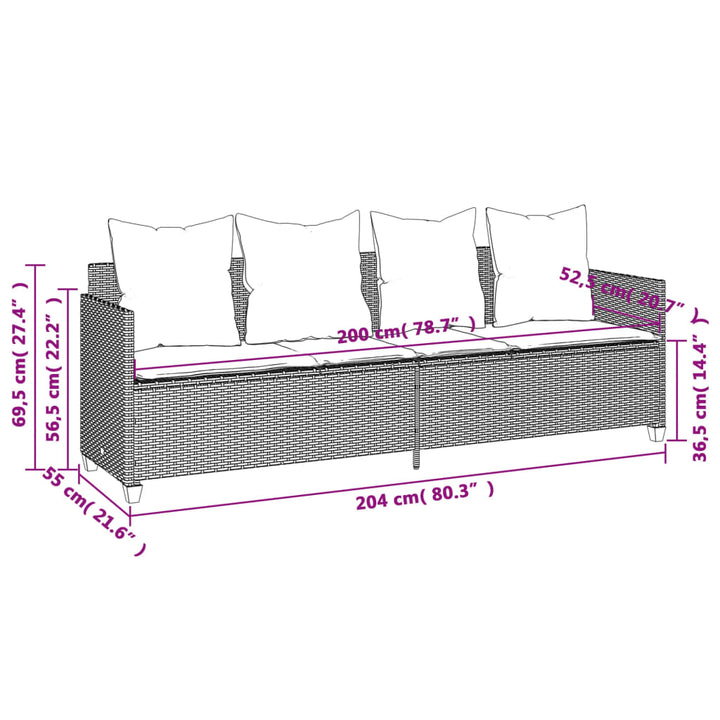 Sonnenliege mit Kissen Grau Poly Rattan