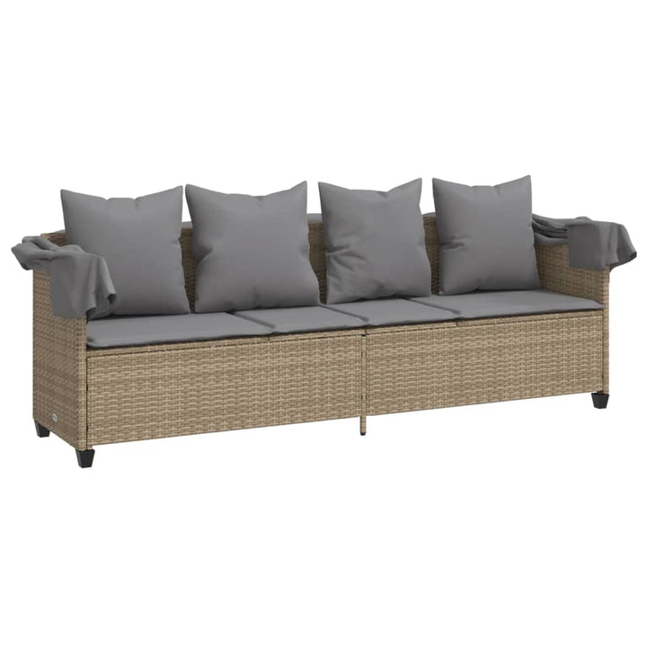 Sonnenliege mit Dach und Kissen Beige Poly Rattan