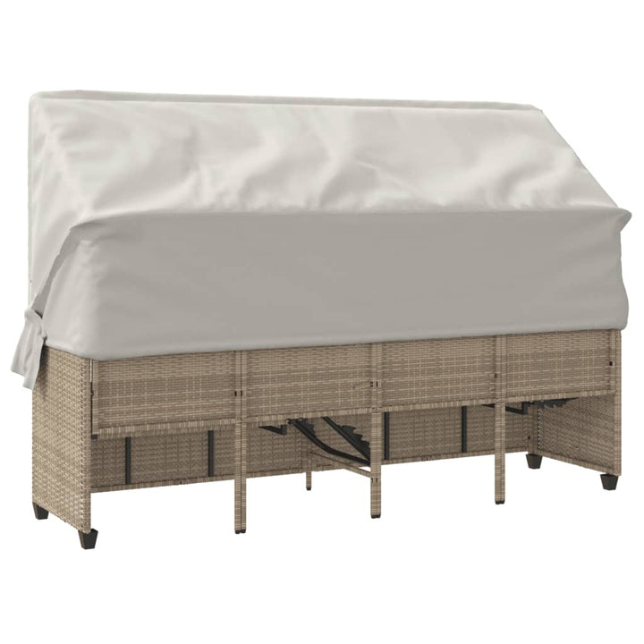 Sonnenliege mit Dach und Kissen Beige Poly Rattan